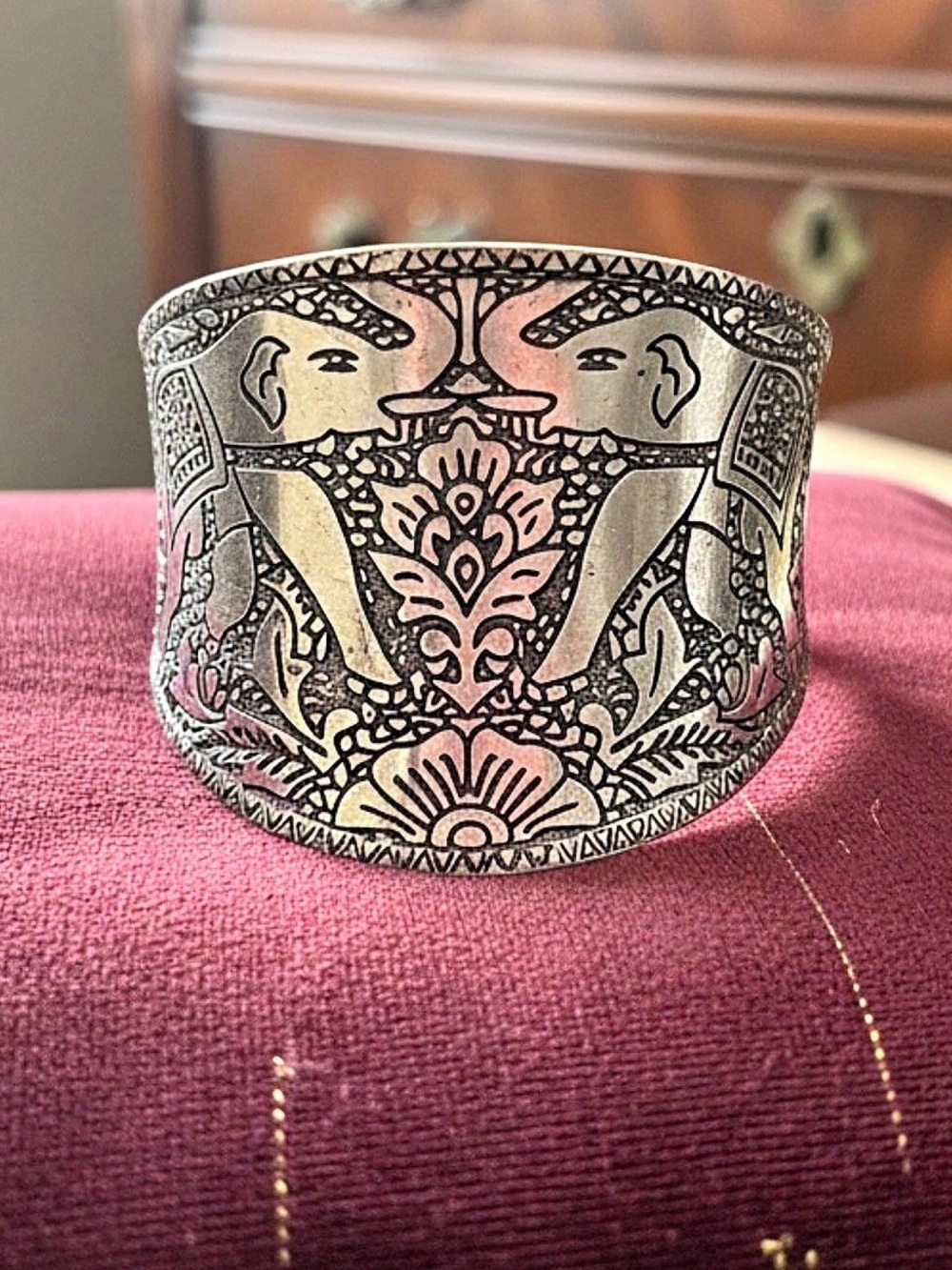 Elephants Etched Cuff Bracelet in Brown & Black Like New